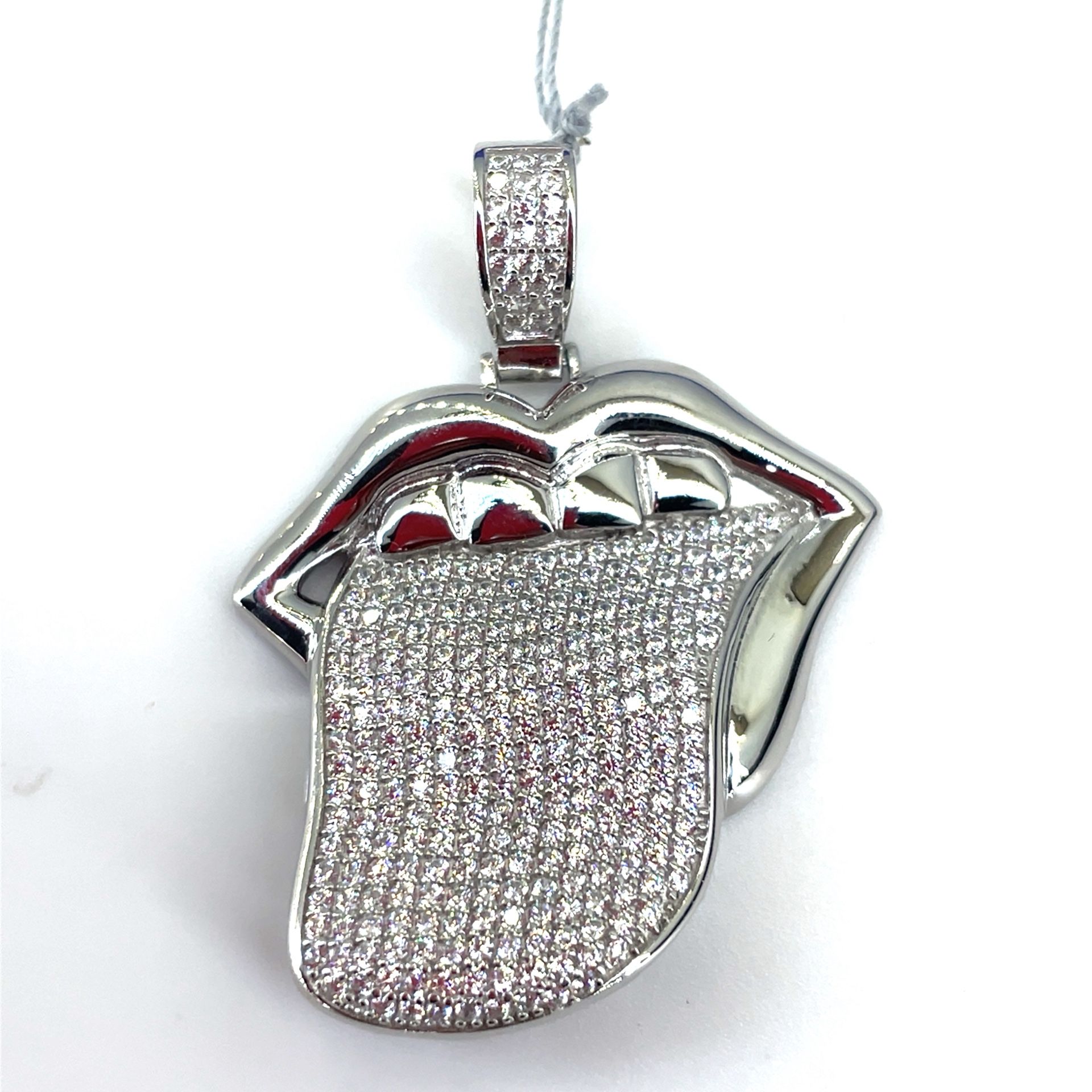 925 Sterling Silver CZ Tongue Pendant 10.20g 198105