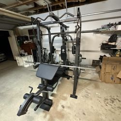 Vesta Fitness Smith Machine 2001 w/Bench Attachment | 230lb Bumpers Weights | 7ft Olympic Bar | Fitness | Gym Equipment | FREE DELIVERY 🚚 