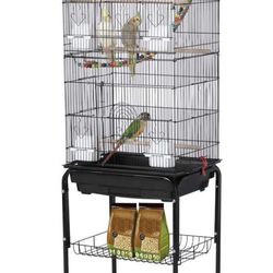 Roof Top Large Flight Parakeet Parrot Bird Cage with Rolling Stand for Parakeets Cockatiels Lovebirds Finches Canaries Budgie Conure Small Parrot Bird