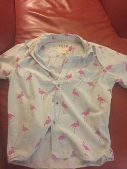 Pink Flamingo Button Down shirt Youth Small