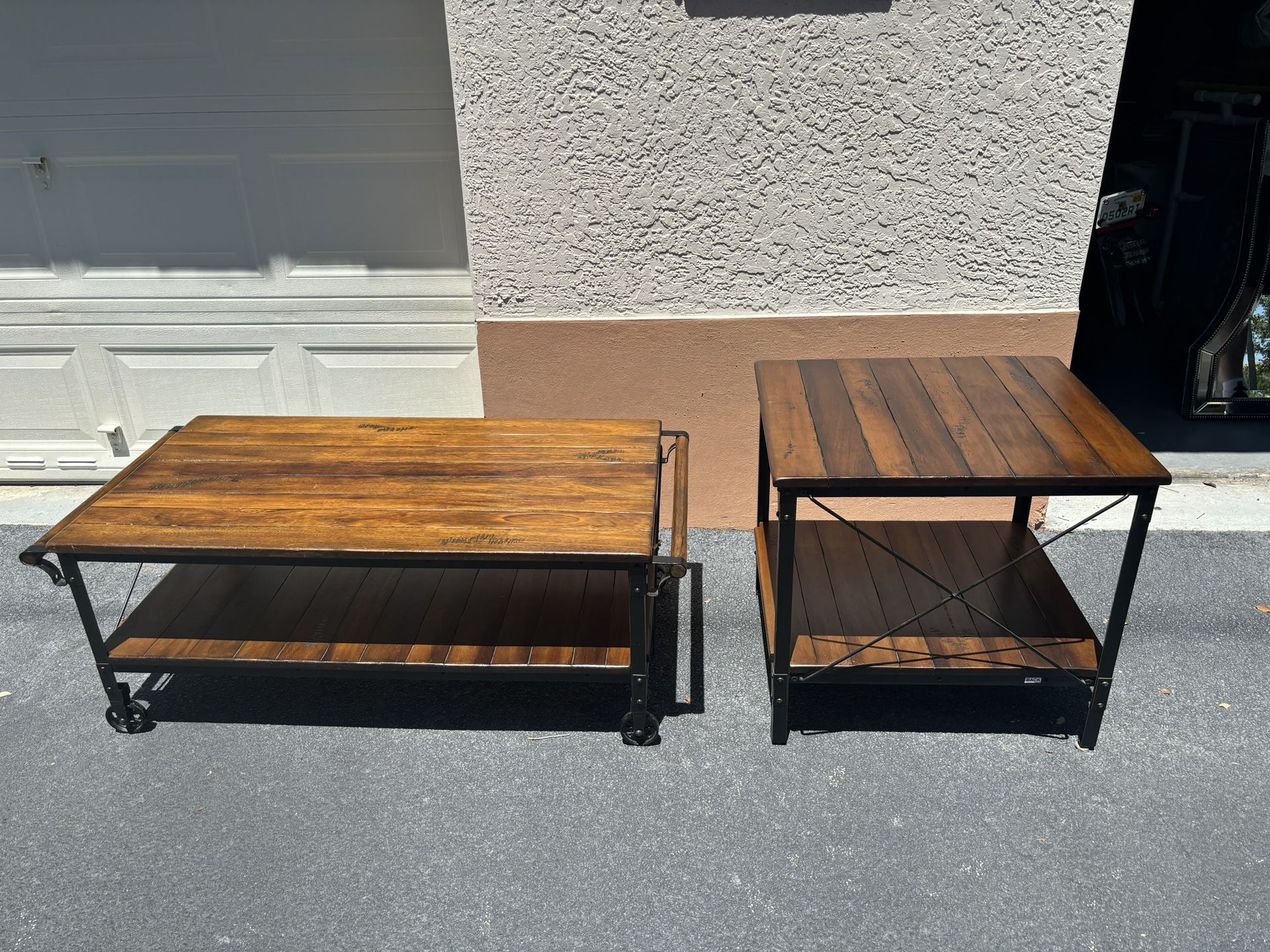 Wood Coffee Table On Wheels And End Table