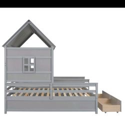 Double Shared Kids Bed Twin Sized And Drawers 