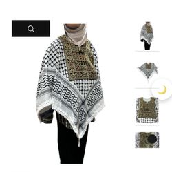 Poncho With Keffiyeh Designanda Embroidery 