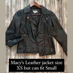 Macy’s Leather Jacket Size XS But Fits Small -women’s Size
