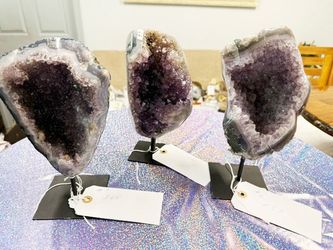 Choice of three New Amethyst Geodes on Iron, Group #1