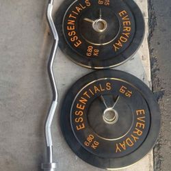 Weights Rubber 15 Set & Curl Bar New