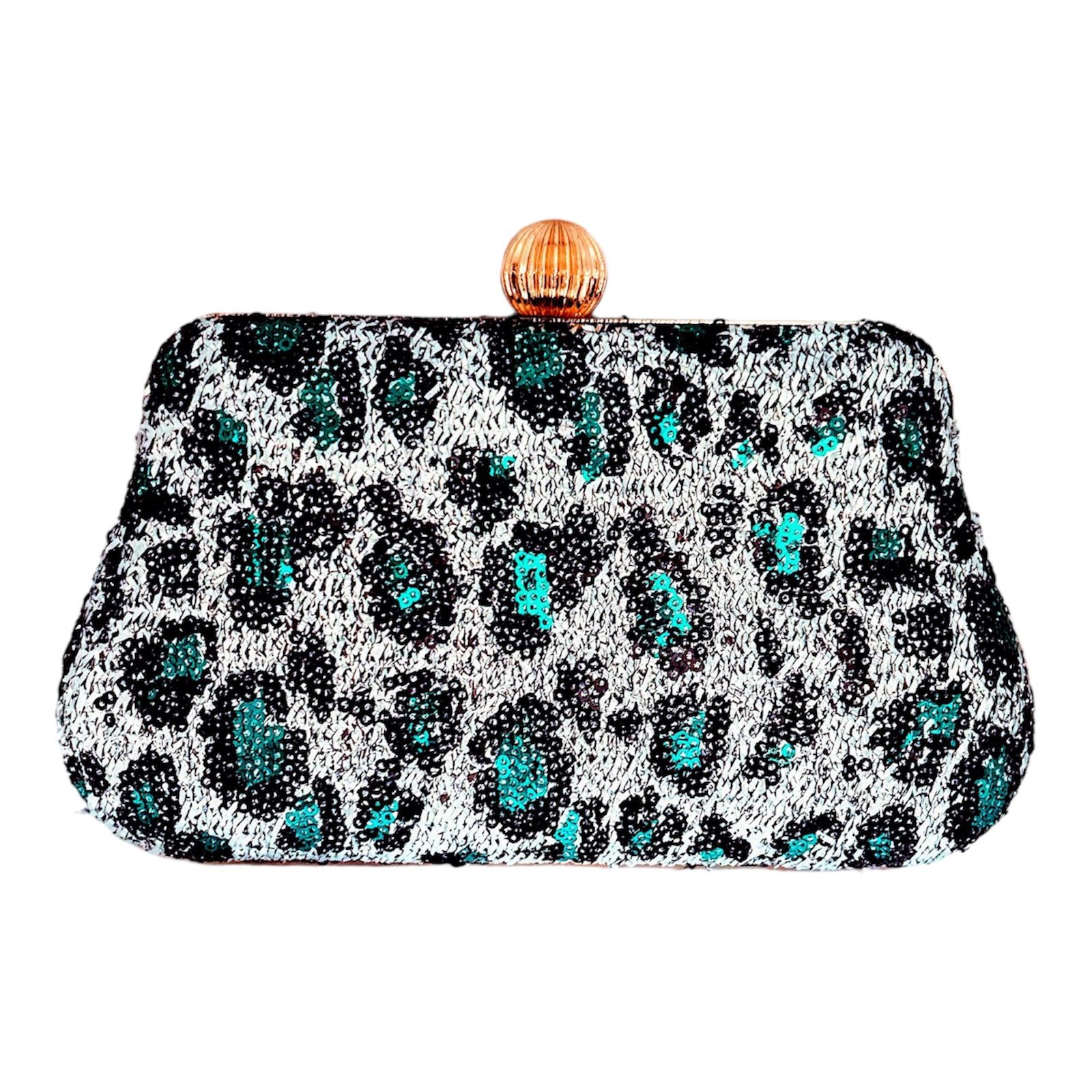 Silver Green Sequin Handbag Clutch