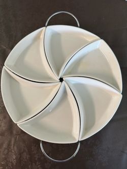 7 PCS SERVE DISH PORCELAIN & CHROME PLATED PARTY TRAY