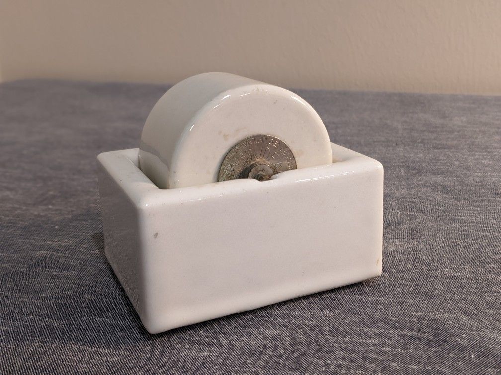 Vintage White Porcelain Ideal Moistener For Stamps And Envelopes, Manufactured By The Sengbusch Self-closing Inkstand Company Of Milwaukee Wisconsin