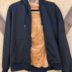 SHEIN Manfinity Homme Loose Fit Men's Zip Up Hooded Jacket With Teddy Lining Size M