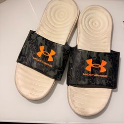 Under Armour camo slides orange logo