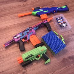 3 Nerf Guns with 200 Dart Refill
