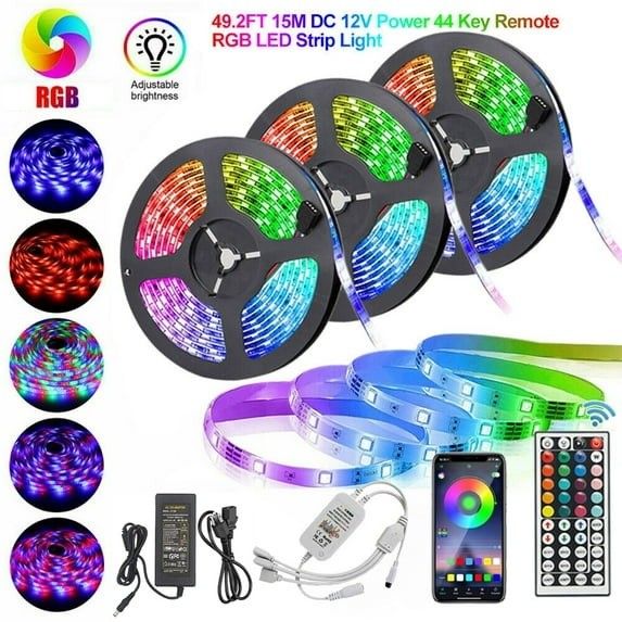 49.2FT/15M LED Strip Lights,Borllyem RGB LED Light Strip 5050SMD RGB LED Strip Color Changing Rope Lights IR Controller + 44Keys Remote LED Lights Bed