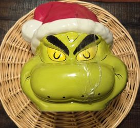 Lrg Grinch Xmas Cookie Jar/ Container Ceramic 