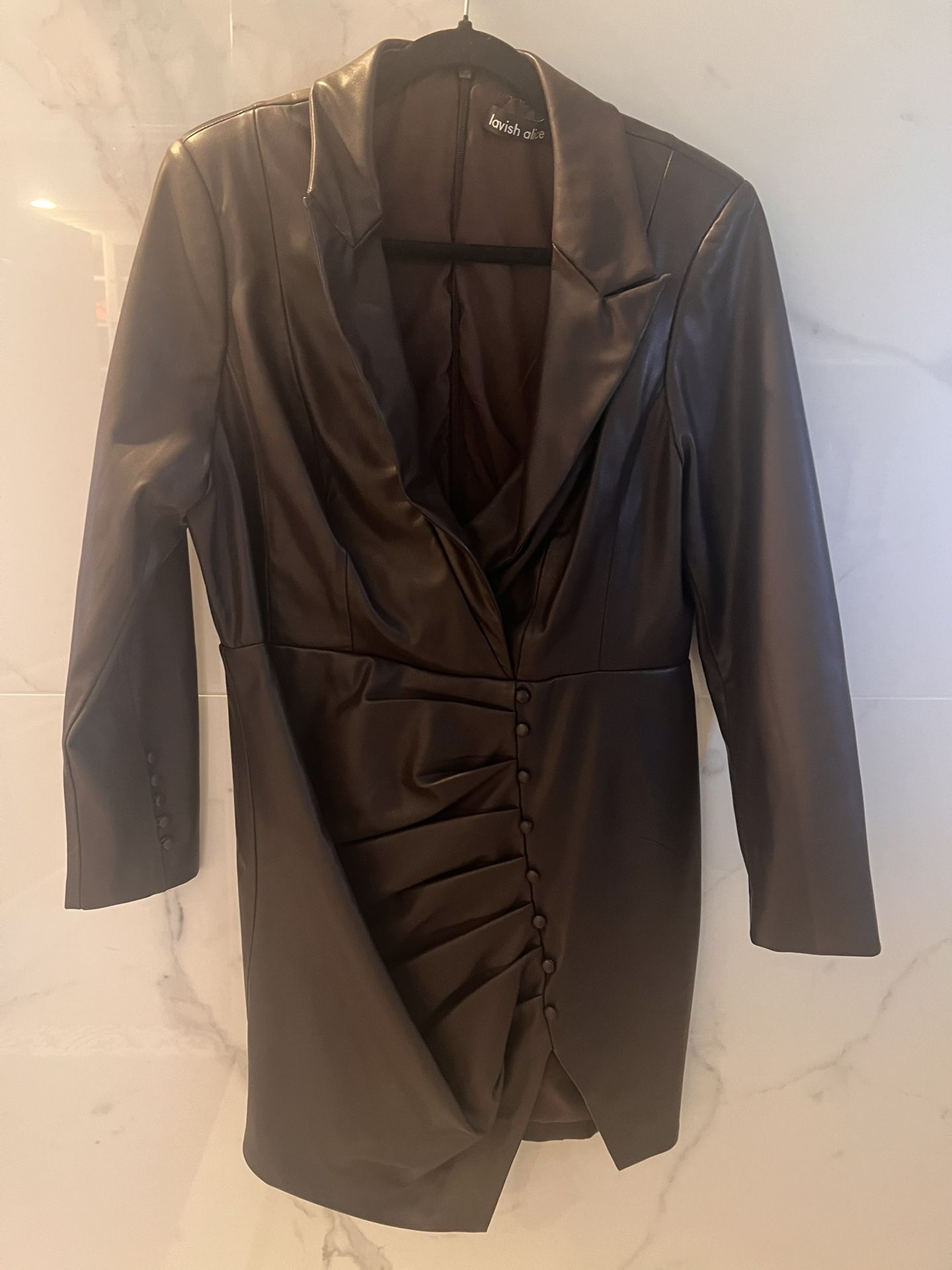 Lavish Alice  Vegan Leather Long-Sleeve Wrap Dress