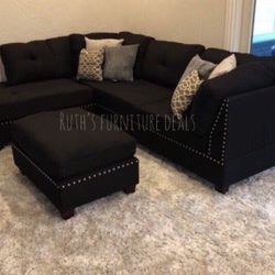 Black Sectional Sofa With Ottoman