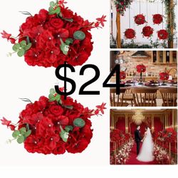  2pcs Wedding centerpieces for Tables 11" White Artificial Flowers Rose Ball Arrangements Silk Flower Balls Floral for Wed