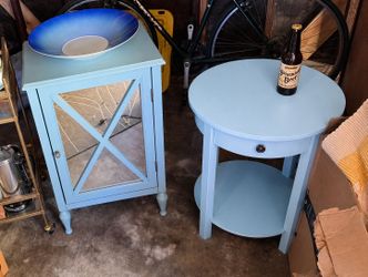 Blue Matching Side Table + Accent Cabinet Set – Soft Blue