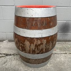 Vintage Wooden Beer Keg - Red Ends with Metal Hoops