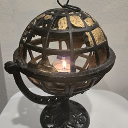 Antique Rotating Cast Iron Globe 12" Tall
