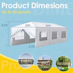 10ft x 30ft outdoor gazebo party tent, patio awning camping gazebo with  removable side walls, carport catering bbq event  $89