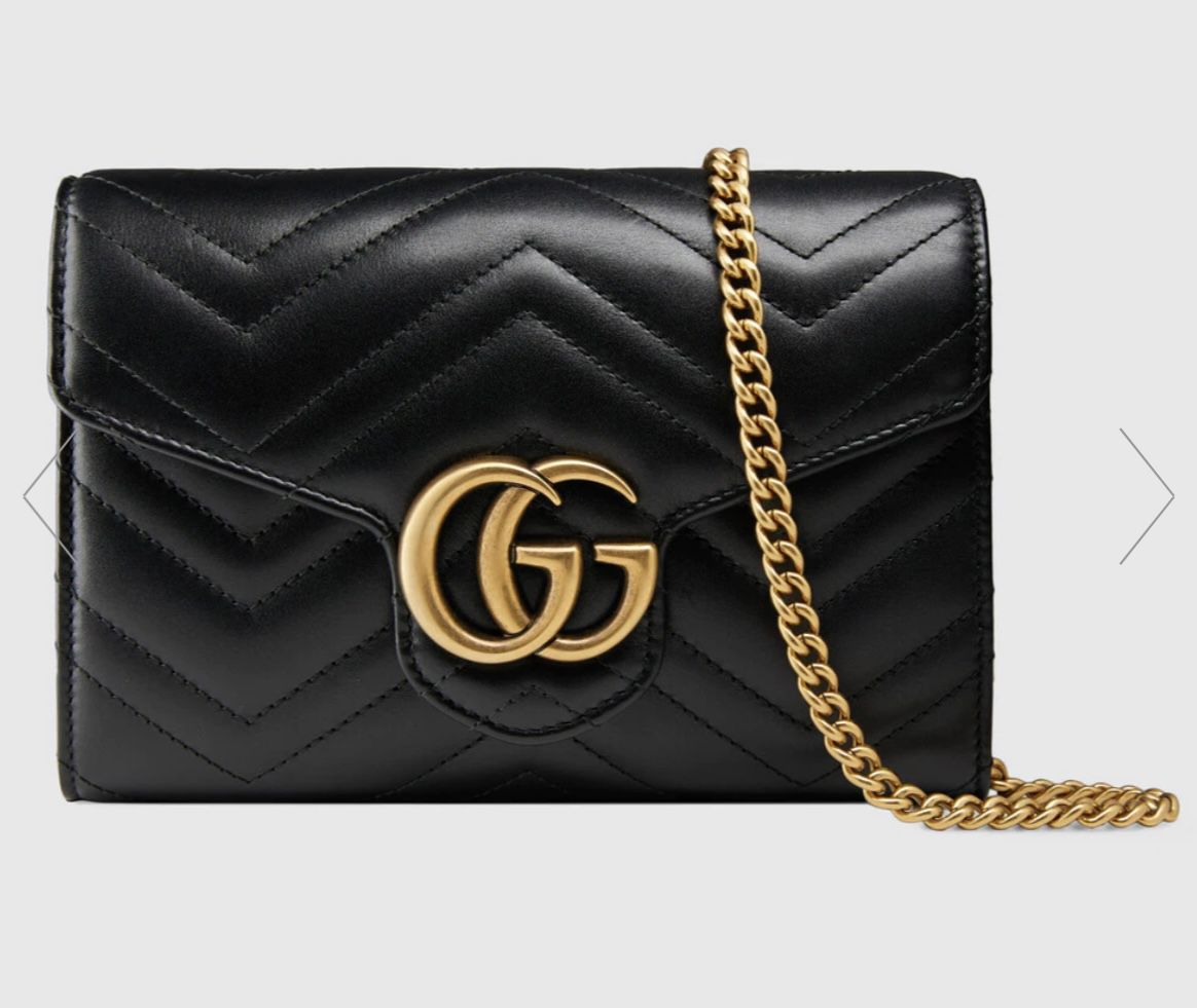 Black Gucci GG Marmont chain mini flap bag with Double G hardware