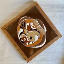 Large Vintage Wood Framed Southwestern Ceramic Tile Trivet