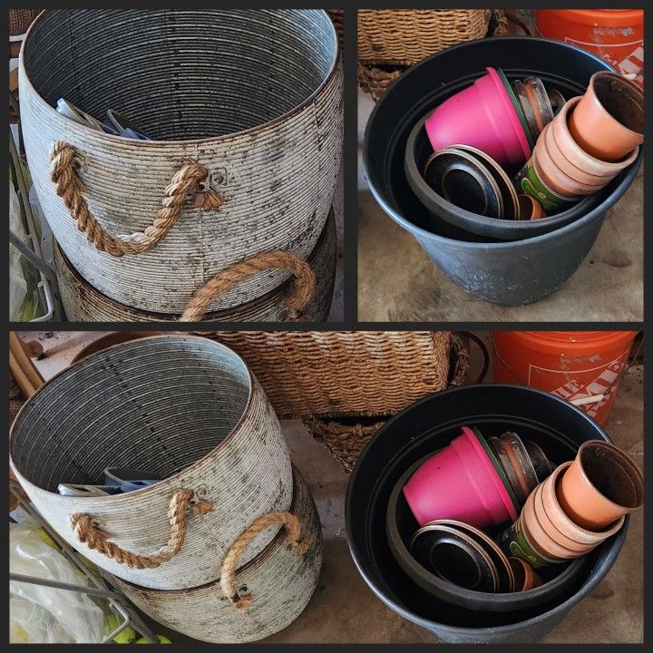 Garden Pots Bundle.  Ceramic,  Metal, Plastic Pots + Ceramic Dishes.  All For $25