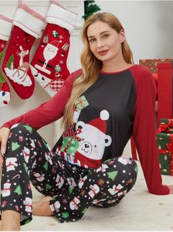 Christmas Pajamas Set Holiday Santa Claus 2Pcs PJS Set women XSMALL(NEW) Black-christmas Bear