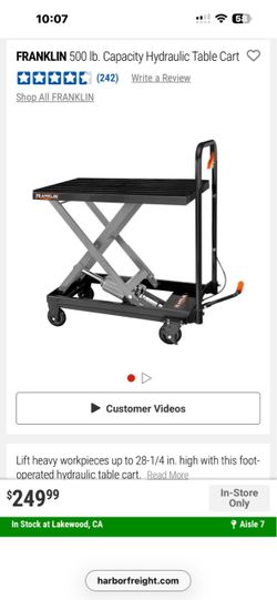Franklin Harbor Freight 500 lb. Capacity Hydraulic Lift Table Cart