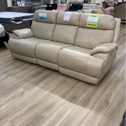 White Power Reclining Leather Sofa 