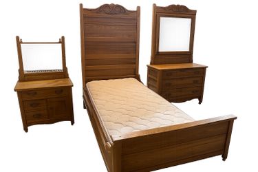 Vintage solid oak twin bedroom set - 3 pieces