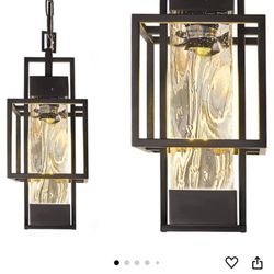 15" Outdoor Indoor Pendant Light Exterior Hanging Lantern, Modern Black Metal Outside Chandelier Lig