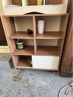 Mid‑Century Modern Low Shelf / Console — 6 Cubes + Sliding Panel — 53” Wide