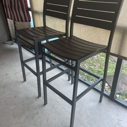 Outdoor Metal Bar Height Brown Chairs 