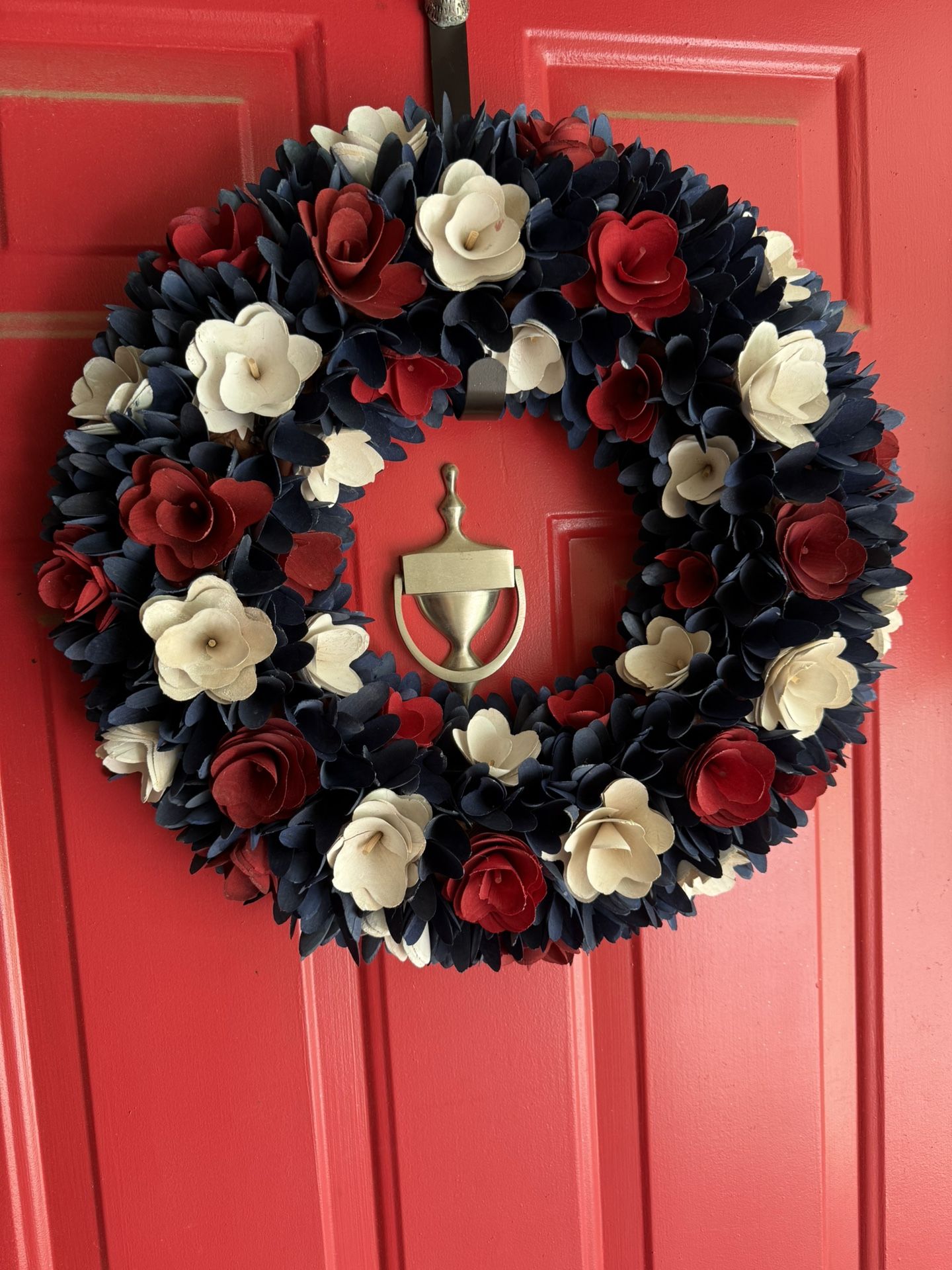 Red White And Blue Wooden Wreath For Labor Day
