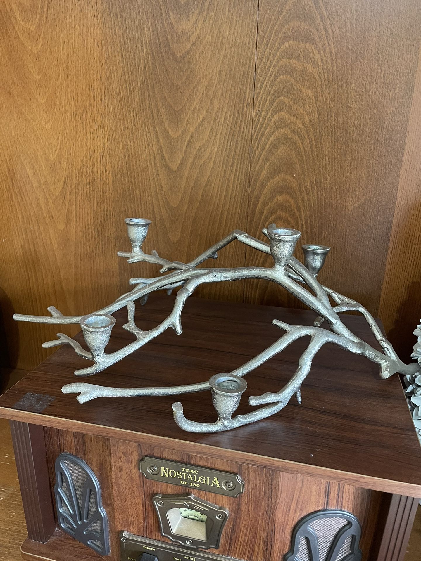Silver Tone Metal Tree Branch Candelabra Candle Holder 5 Candles 21”L