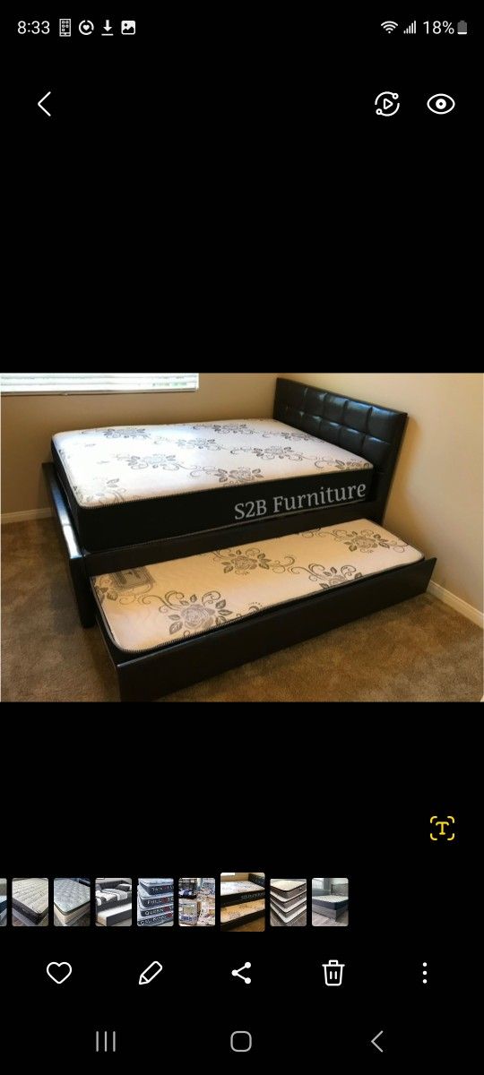 Full Twin Expresso Trundle Bed With Ortho Mattress Included 
