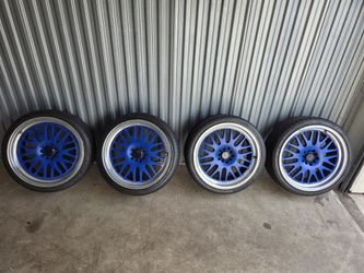 Blue Multi-Spoke Alloy Wheels with Tires Set of 4