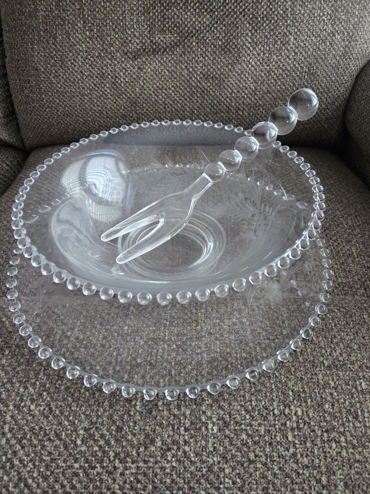Glass Platter, Bowl & Fork