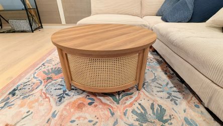 Round Wood and Caned Coffee Table