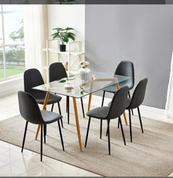 Chic Modern Glass Table With 6 Chairs