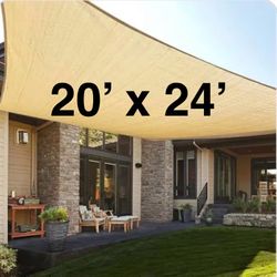 20 x 24 Sun Shade Rectangular Sun Sail Sun Screen- Beige 20x24