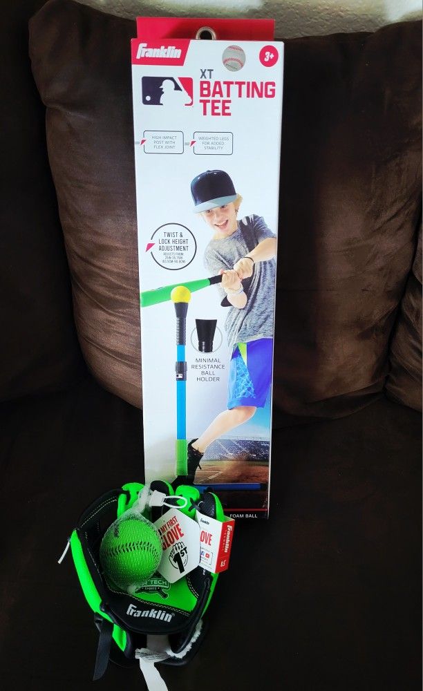 FRANKLIN BRAND YOUTH BASEBALL BATTING TEE SET AND BASEBALL GLOVE ⚾️ WITH BALL