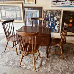 Antique Drop Leaf Table, Wood , dining table, farmhouse kitchen table, solid wood, 4 chairs 