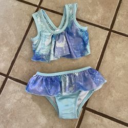 Toddler Girls 2 Piece Swimsuit Size 2T Mermaid Scales Like Néw