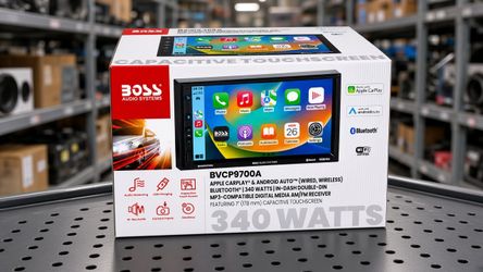 Boss Car Stereo Double Din Touchscreen System Wireless Apple Carplay Android Auto Bluetooth Am Fm Radio Tuner USB 340 Watts BVCP9700A