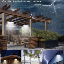 Solar Pendant Light Indoor Outdoor Solar Shed Light with Motion Sensor, 6 Lighting Combination Modes & 3000K/4500K/6000K & Remote & Timer Split Securi