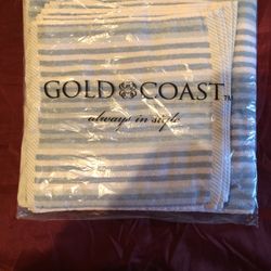 Cotton Bath Towel And 6 Washcloths Blue Willow Striped New