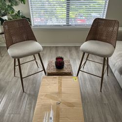 Aliette 27" Upholstered Boucle Rattan Full Back Counter Stool (Set of 2)